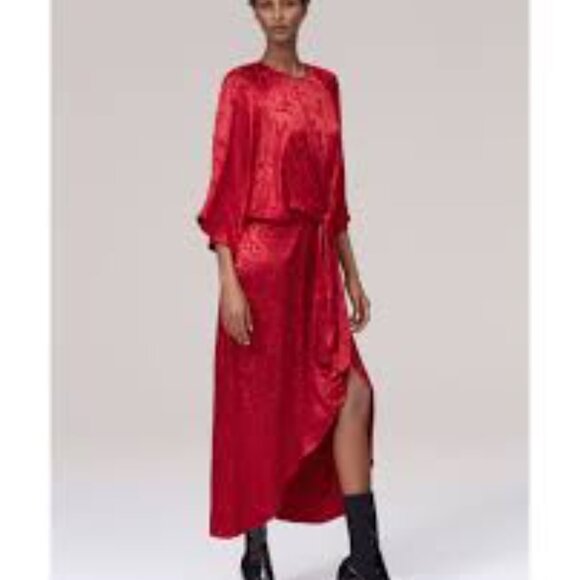 Zara Midi Red Jacquard Dress - Picture 2 of 9